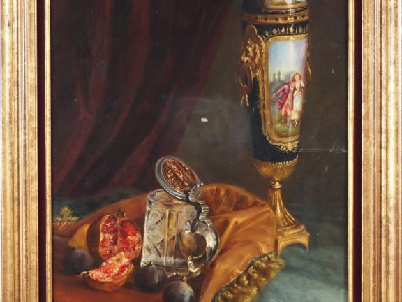 BUCQUOY.  "nature morte" Huile sur toile, signée en bas à gauche et et