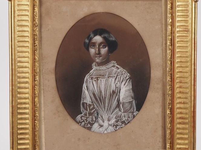 Jules BOILLY.  (d'après ?) "portrait de jeune fille" Dessin portant un