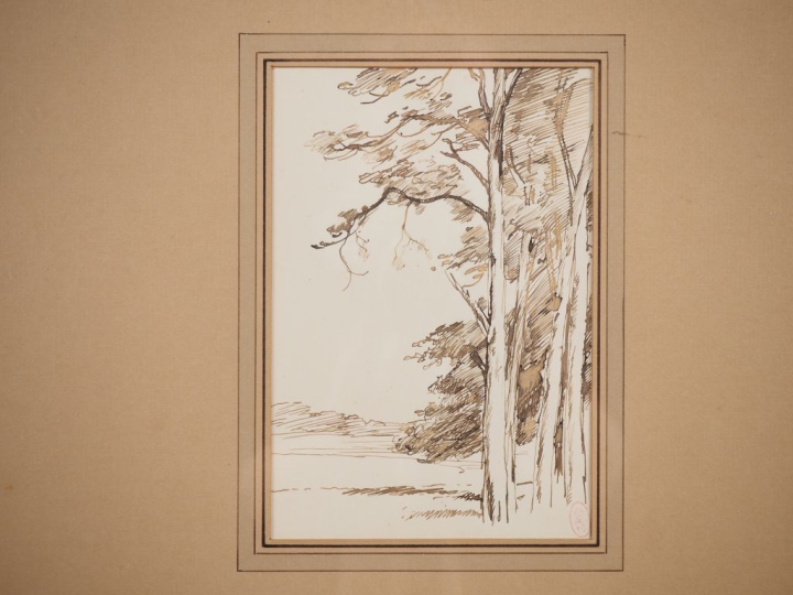 Ecole française fin XIXème.  Paire de dessins dans un même encadrement