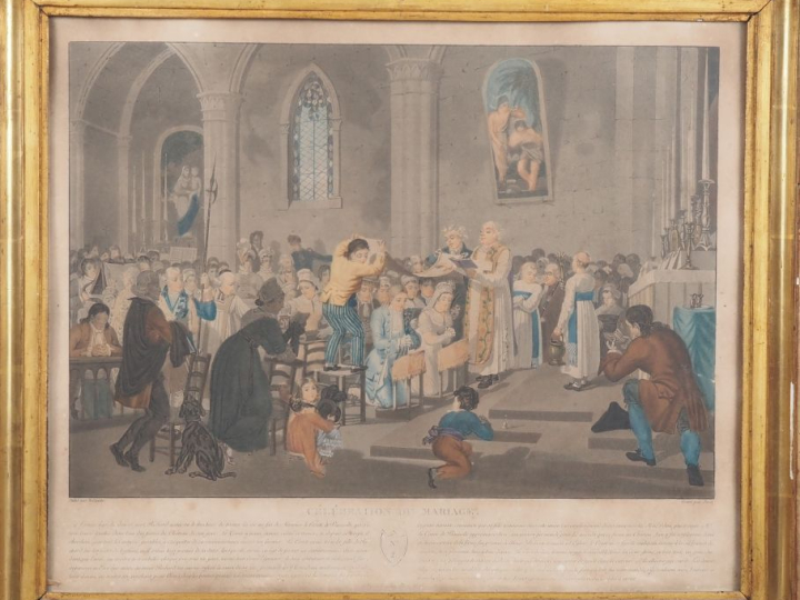 Suite de quatre gravures par Jazet d'après Le Comte "la demande en mar