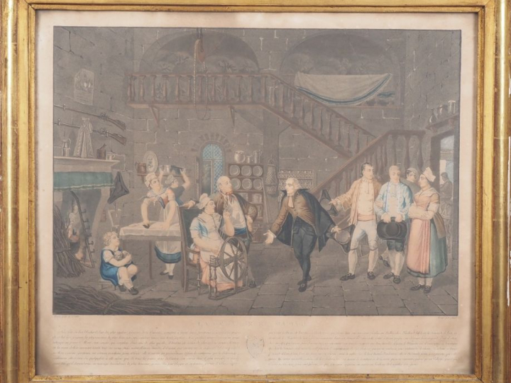 Suite de quatre gravures par Jazet d'après Le Comte "la demande en mar