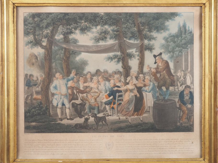 Suite de quatre gravures par Jazet d'après Le Comte "la demande en mar