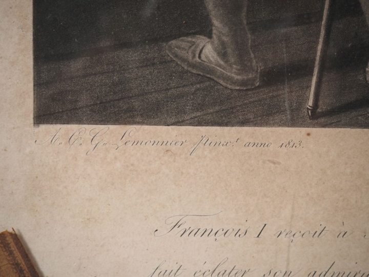 Paire de gravures dans leur cadre d'origine en bois et stuc doré (peti