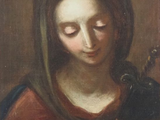 Vente aux enchères Ecole française XIXème.  "Vierge martyre" Huile sur toile Dim. 46,5 x 