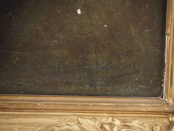 Ecole française XIXème. "Trophée de chasse". Huile sur panneau, signée