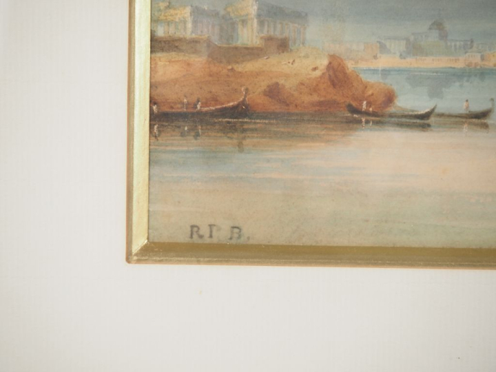 Ecole française XIXème.  "Marine" Paire d'aquarelles, monogrammées en 