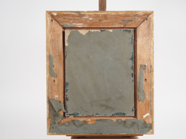 Ecole française fin XIXème.  "paysage lacustre animé" Huile sur carton