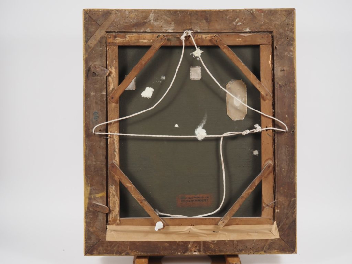 Ecole française XXème.  "portrait d'élégante au chapeau blanc" Huile s