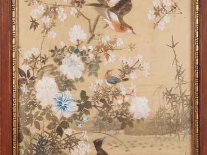 Ecole indochinoise vers 1900. "oiseaux et arbres en fleurs" Peinture s