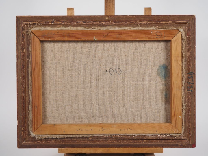 Ecole française XXème.  "la plage"  Huile sur papier marouflée sur toi