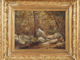 Vente aux enchères Louis Noël AGERON.  "Cascade" Huile sur toile, signée en bas à droite 