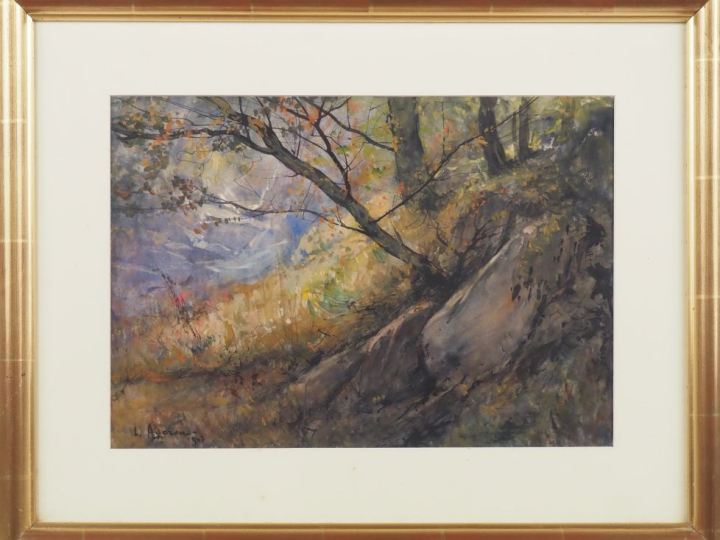 Louis Noël AGERON. "Paysage de sous-bois" Aquarelle, signée en bas à g