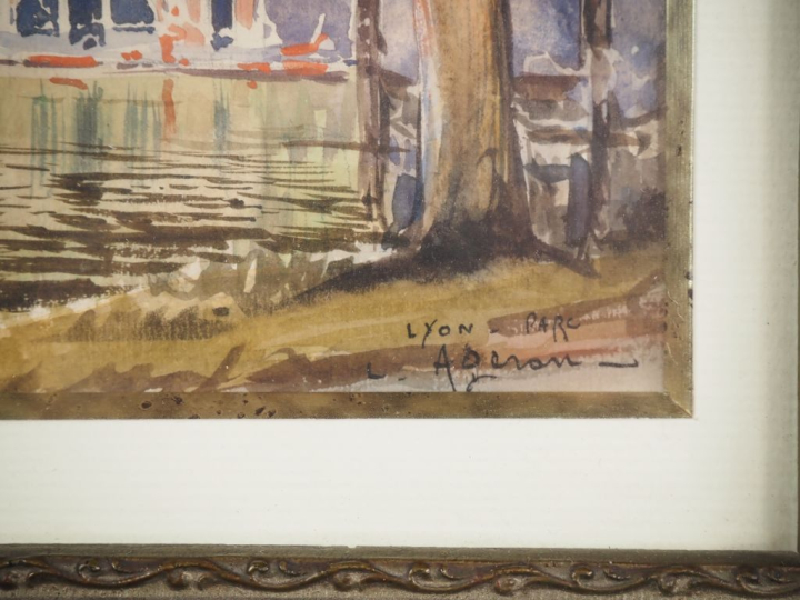 Louis Noël AGERON. "Le parc de la Tête d'Or à Lyon" Aquarelle, signée 