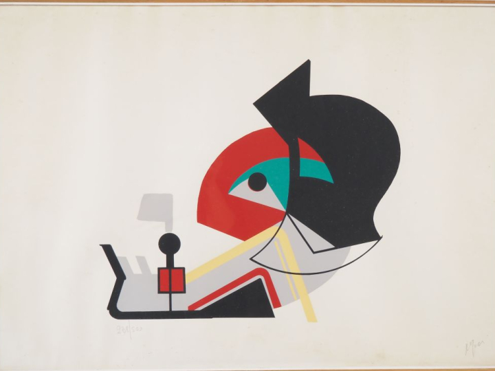 ATTILO ALFRERI.  "portrait à la pipe" Lithographie, signée en bas à dr