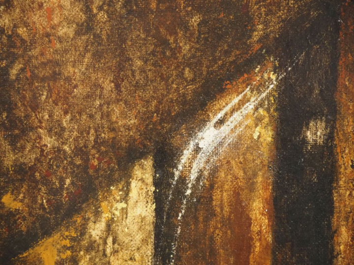 Francisco BAJEN.  "Le menuisier" Huile sur toile, signée en bas à droi