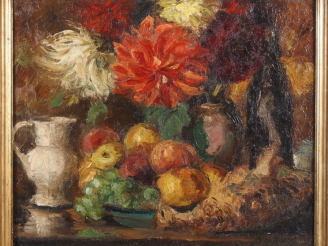 Vente aux enchères René BASCOBERT. "Nature morte" Huile sur toile, signée en bas à droite