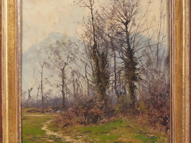 Charles Alexandre BERTIER.  "sous bois de montagne en hiver" "fin d'hi