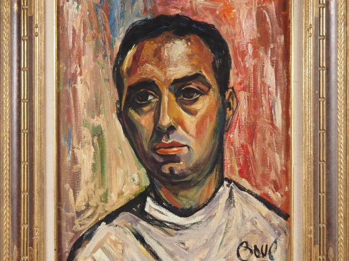 BOUE.  "portrait de jeune homme brun" Huile sur toile, signée en bas à