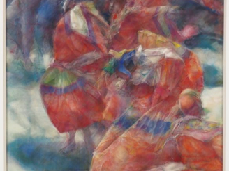 Vente aux enchères Pierre CARO.  "Farandole" Aquarelle gouachée, signée en bas à gauche D
