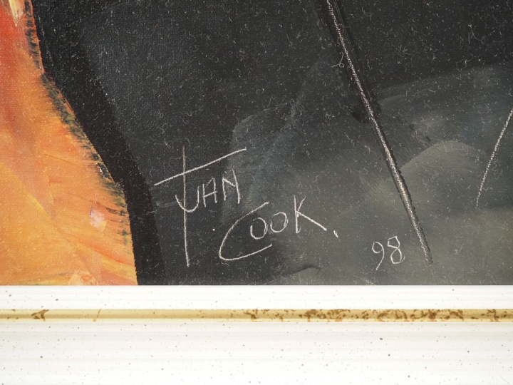 Juan COOK.  "l'annonciation" Huile sur toile, signée en bas à gauche  