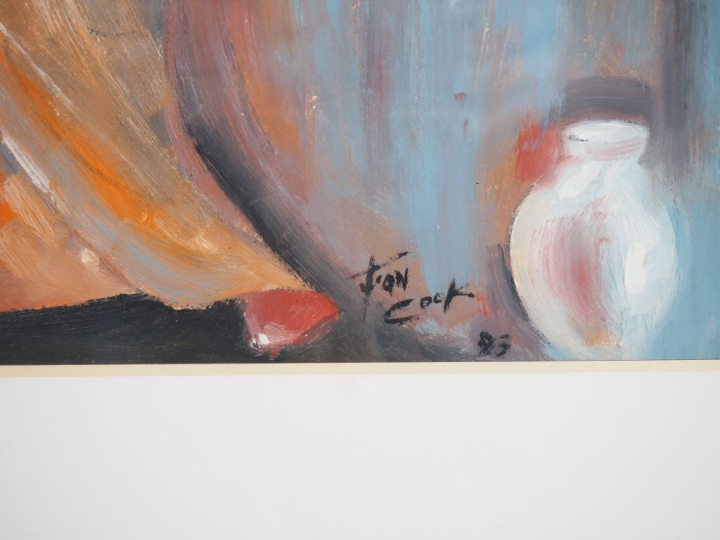 Juan COOK. "Le repos du chat" Huile sur carton, signée en bas à droite