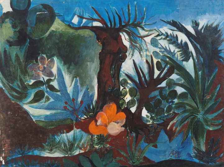 Jésus DIAZ FERRER.  "paysage" Papier marouflé sur toile, signé en bas 