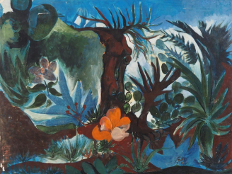 Vente aux enchères Jésus DIAZ FERRER.  "paysage" Papier marouflé sur toile, signé en bas 