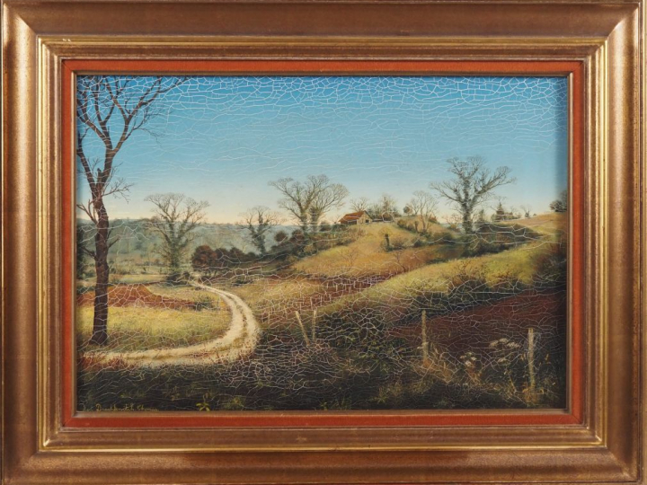 Albert DRACHKOVITCH.  "Fin d'automne" Huile sur isorel, signée en bas 