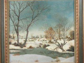 Vente aux enchères Albert DRACHKAVOTCH.  "le saule cassé" Huile sur isorel, signée en bas