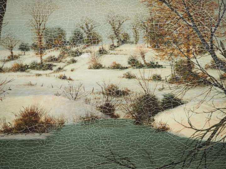 Albert DRACHKAVOTCH.  "le saule cassé" Huile sur isorel, signée en bas