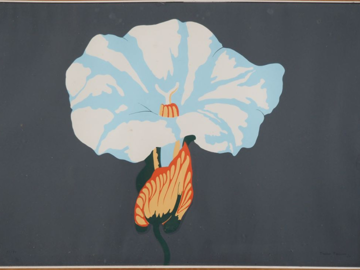 Franco FRANCINI.  "fleur" Lithographie ou pochoir signée en bas à droi