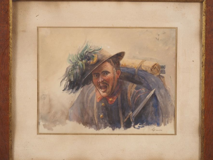 GRANNI.  "soldat anglais" Aquarelle, signée en bas à droite Dim. À vue