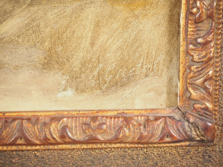 Laurent GUETAL.  "paysage au moulin et à la chute d'eau" Huile sur toi