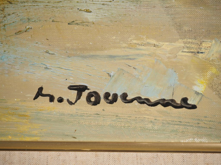 Michel JOUENNE. "le verger au printemps"  Huile sur toile, signée en b