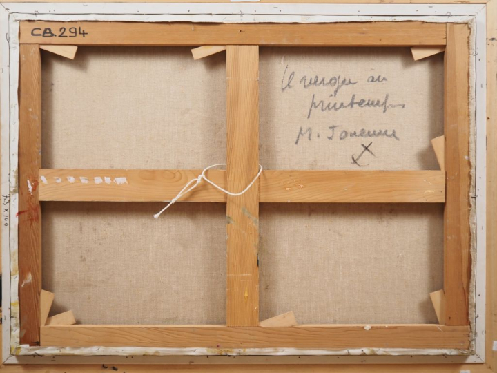 Michel JOUENNE. "le verger au printemps"  Huile sur toile, signée en b