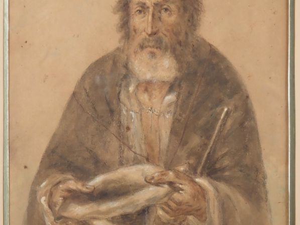 Pierre LAPLANCHE.  "le vieux mendiant" Aquarelle, signée en bas à droi