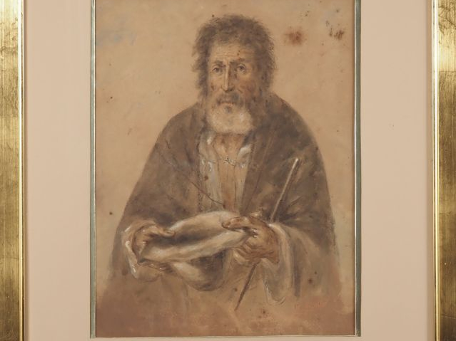 Pierre LAPLANCHE.  "le vieux mendiant" Aquarelle, signée en bas à droi