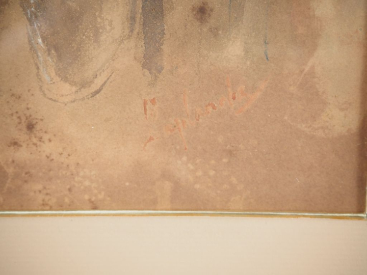 Pierre LAPLANCHE.  "le vieux mendiant" Aquarelle, signée en bas à droi