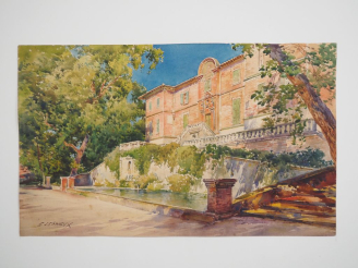 Vente aux enchères E. LESSIEUX. "propriété du gaillacois" Aquarelle, signée en bas à gauc