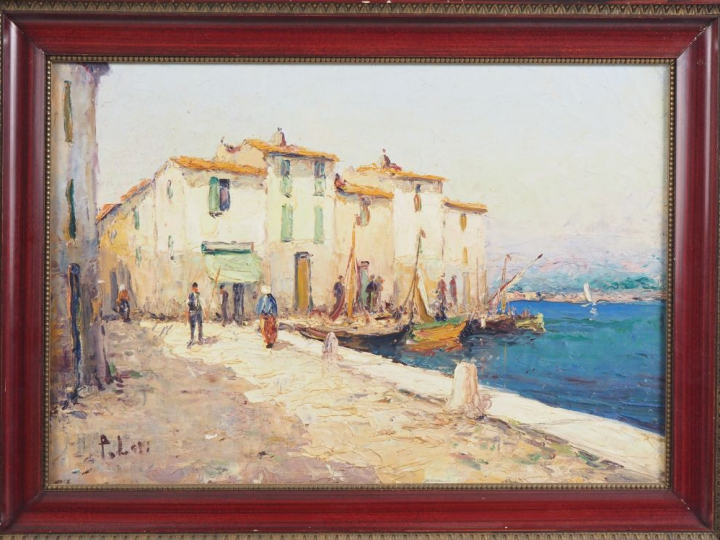 P. LOTI. (?)     "port de pêche" Huile sur toile, signée en bas à gauc