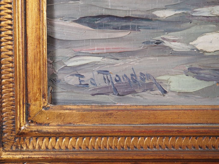 Ed. MANDON. "Marseille, tartanes, temps gris" Huile sur panneau, signé