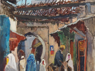 Vente aux enchères Maurice MARTIN.  "Fez, le souk" Huile sur toile, signée en bas à gauch