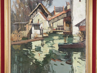 Vente aux enchères Maurice MARTIN.  "Nemours, le vieux moulin" Huile sur toile, signée en
