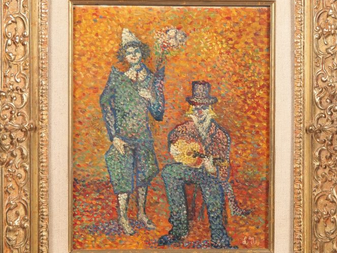 Lucien NEUQUELMAN.  "les clowns" Huile sur toile, monogrammée en bas à
