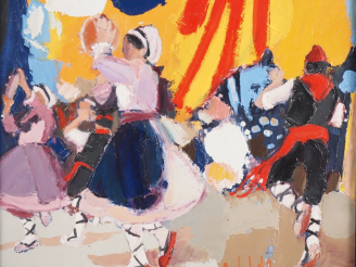 Vente aux enchères Michel NO.  "Danseurs de Sardane" Huile sur toile, signée en bas à dro