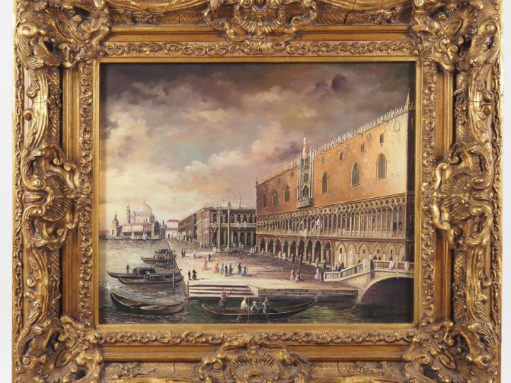 PELEGRINI.  "Venise, le palais des Doges" Huile sur panneau, signée en