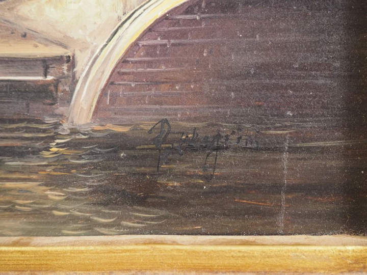 PELEGRINI.  "Venise, le palais des Doges" Huile sur panneau, signée en
