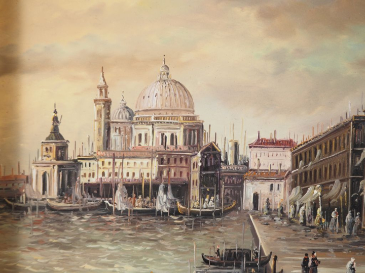 PELEGRINI.  "Venise, le palais des Doges" Huile sur panneau, signée en