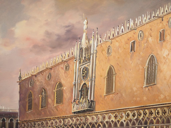 PELEGRINI.  "Venise, le palais des Doges" Huile sur panneau, signée en