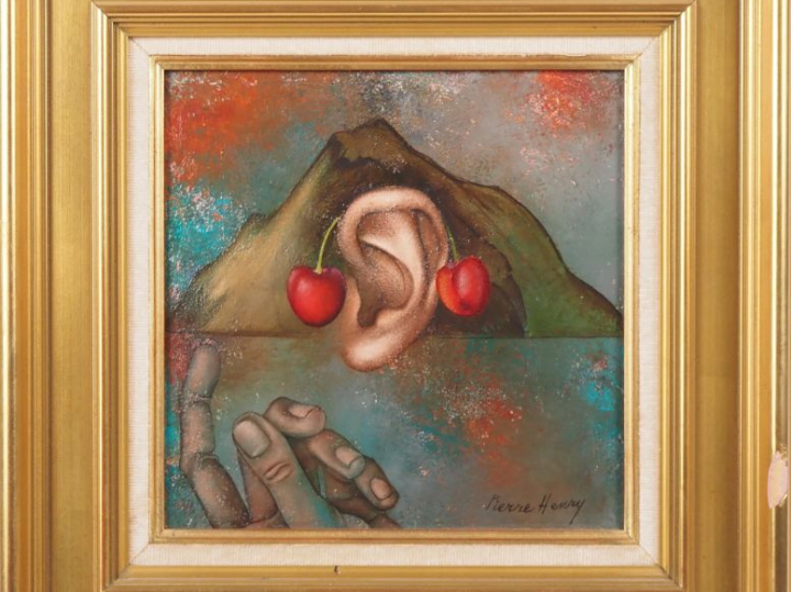PIERRE HENRY. "le symbolisme de l'oreille" Huile sur toile, signée en 